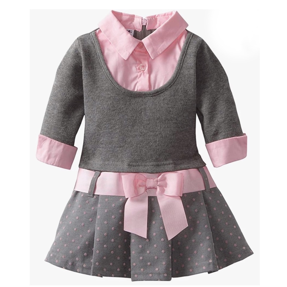 NWT Blueberi Boulevard Baby Girls' Mock Twofer Ribbon Belt With Bow Dress